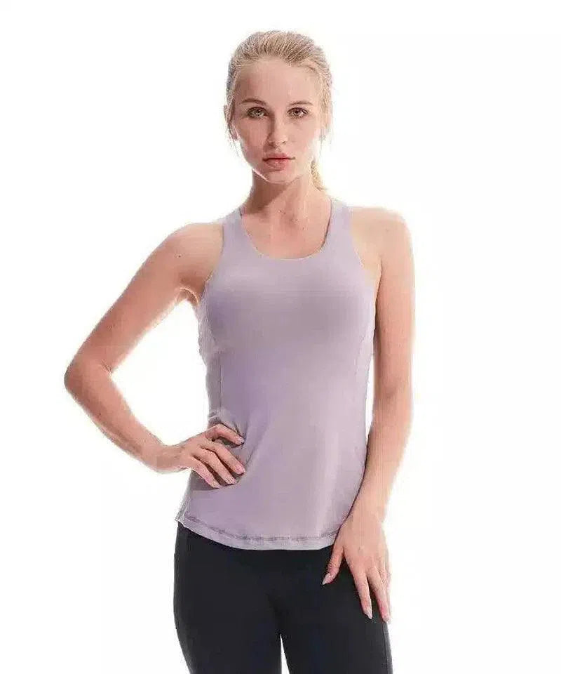 Women's Cross-Back Athletic Tank Top-Grey-2