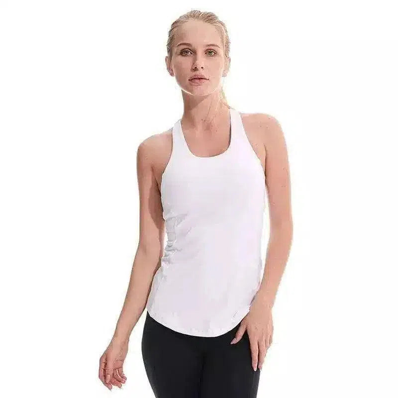 Women's Cross-Back Athletic Tank Top-White-3