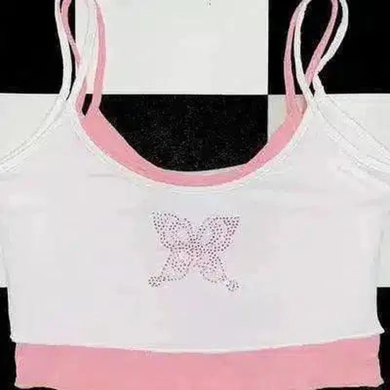 Sleeveless Crop Top with High-Waist Denim Shorts-Pink-4
