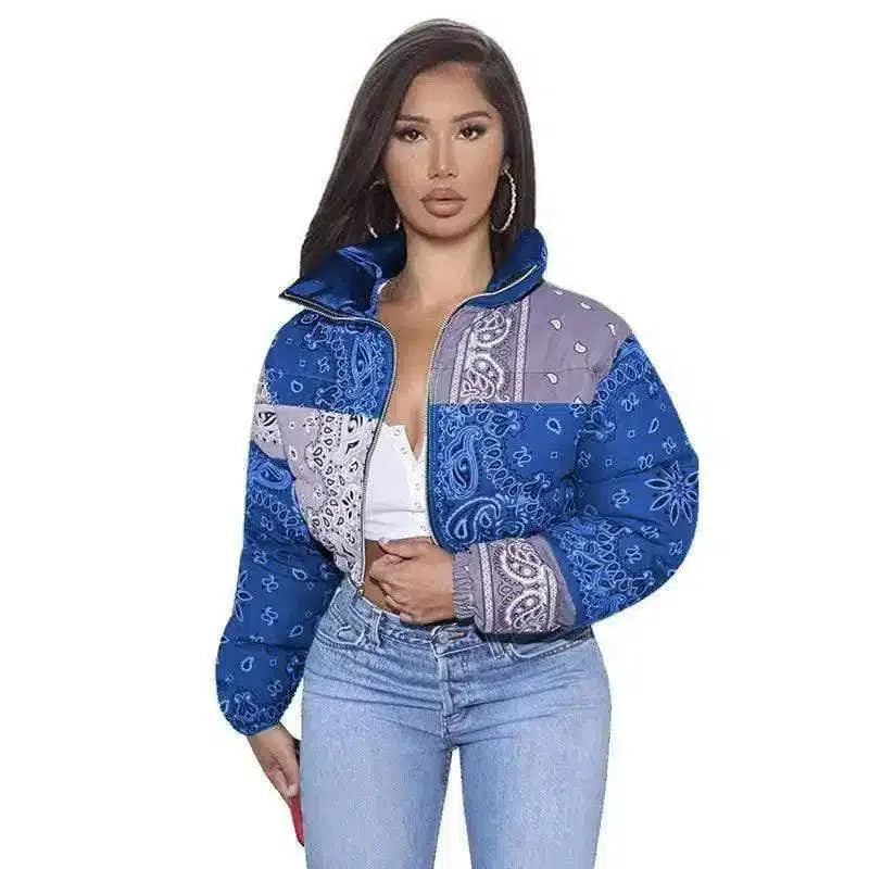 Women's Paisley Pattern Bomber Jacket-Blue-2