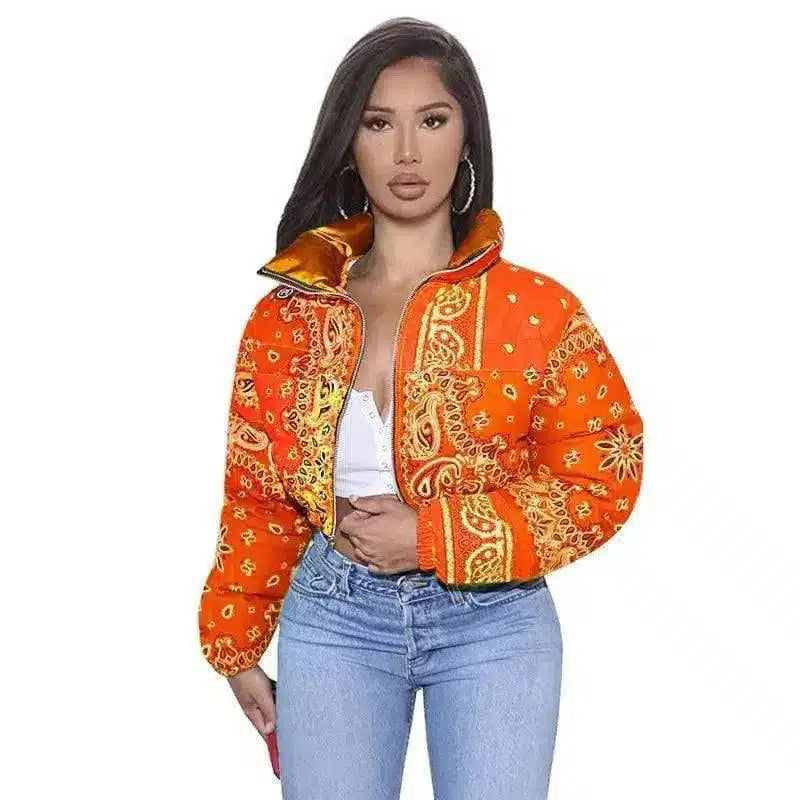 Women's Paisley Pattern Bomber Jacket-Orange-5
