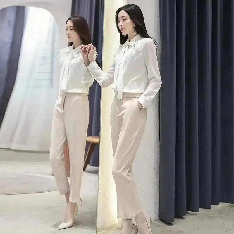 Elegant Ruffle Neck Women's Blouse-White-4