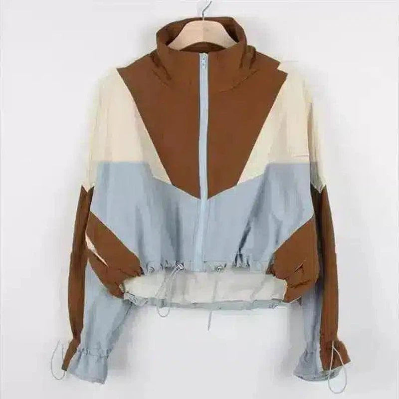 Women's Casual Zip-Up Windbreaker Jacket-Khaki-2