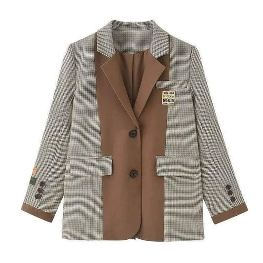 Fashion Single-breasted Stitching Small Suit Jacket-Khaki-1