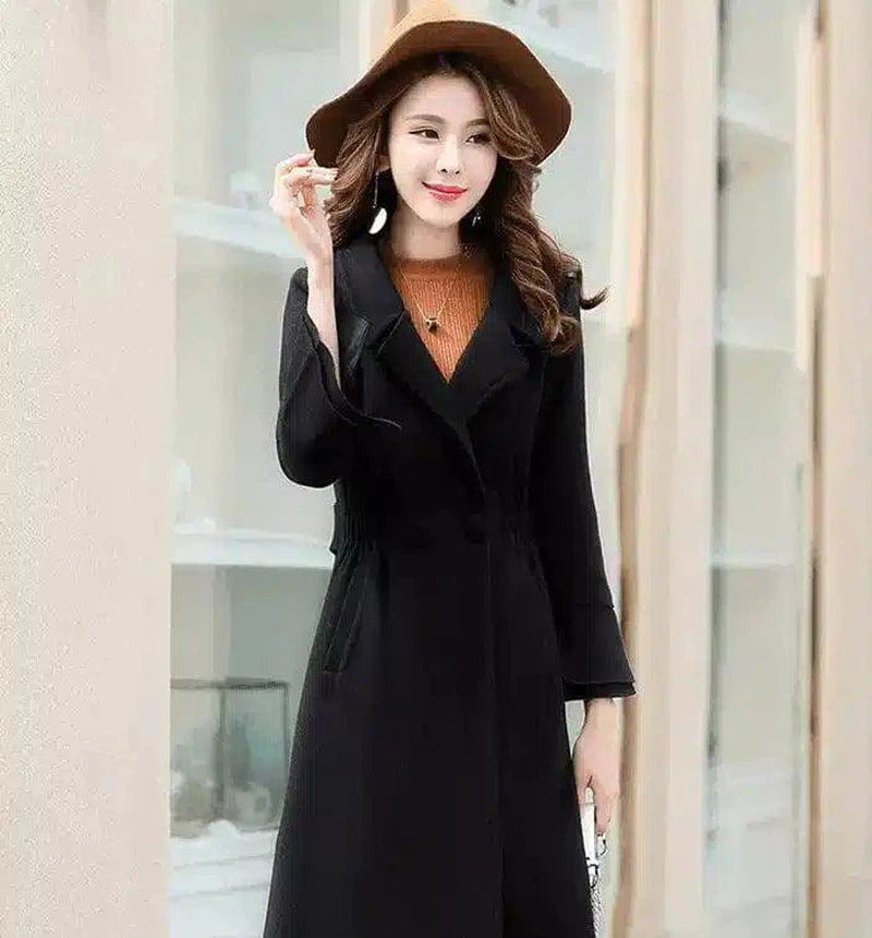 Elegant Women's Coat with Dress Set-black-3