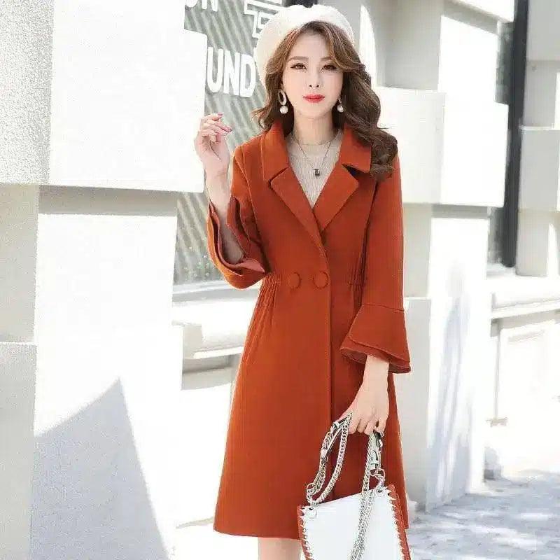 Elegant Women's Coat with Dress Set-Caramel color-4