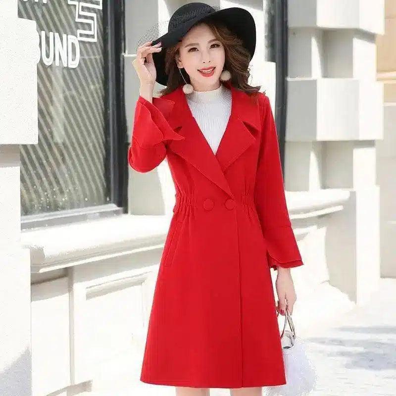 Elegant Women's Coat with Dress Set-Red-5