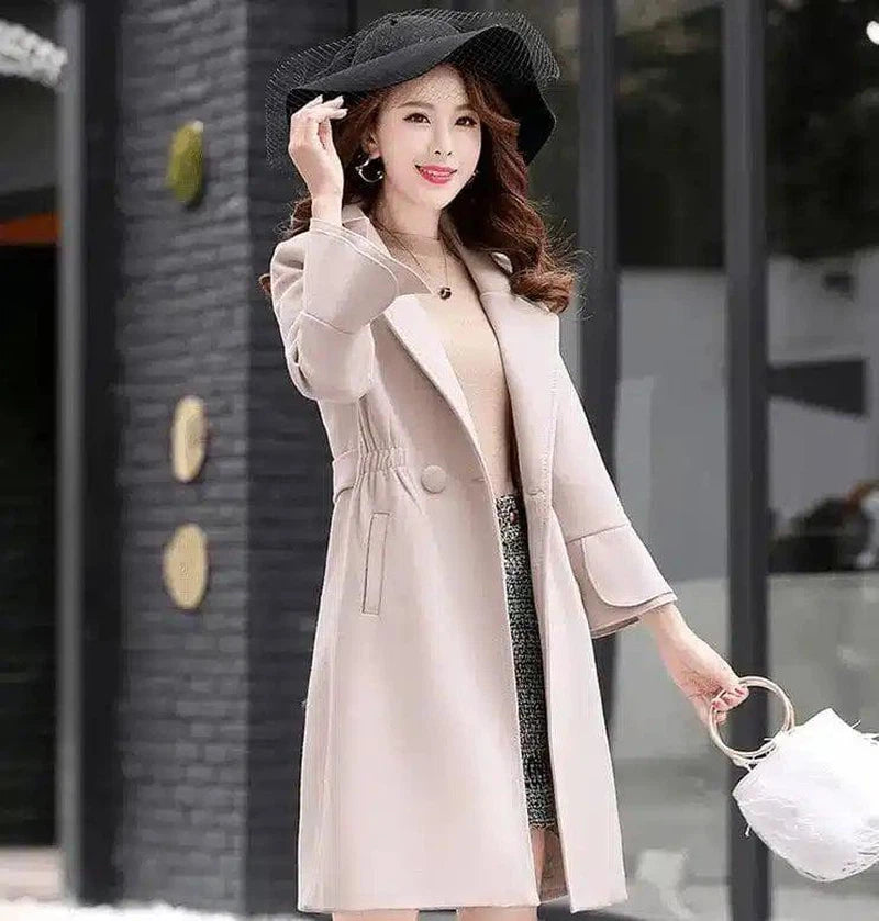 Elegant Women's Coat with Dress Set-Beige-6