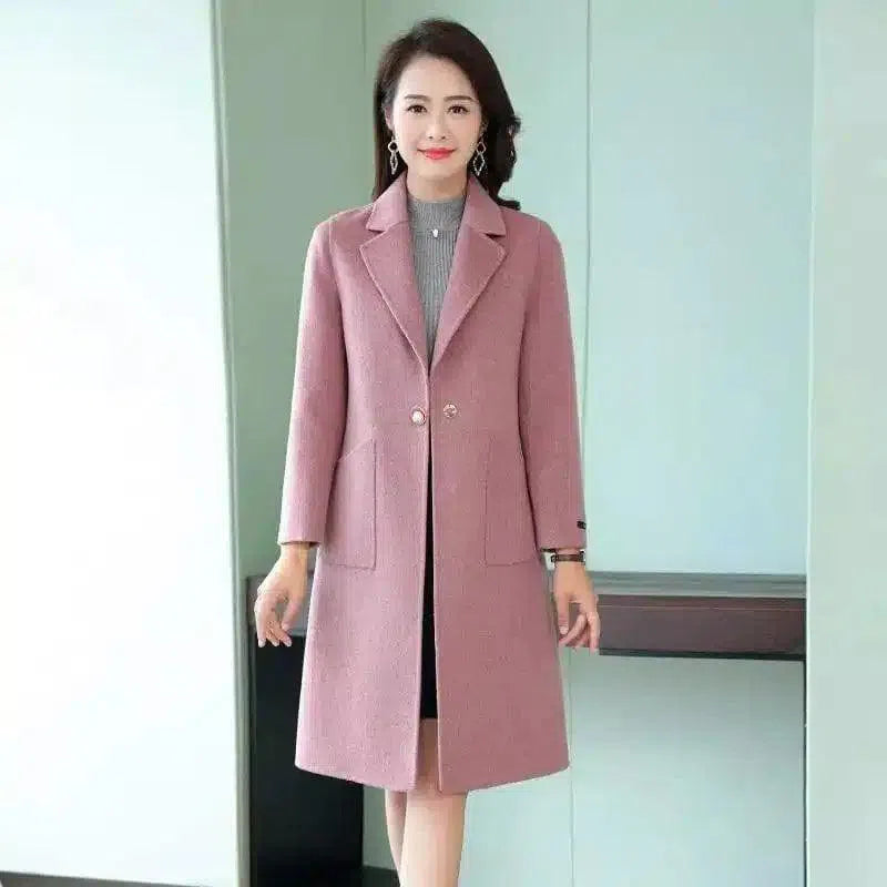 Women's Elegant Wool-Blend Coat-Pink-3