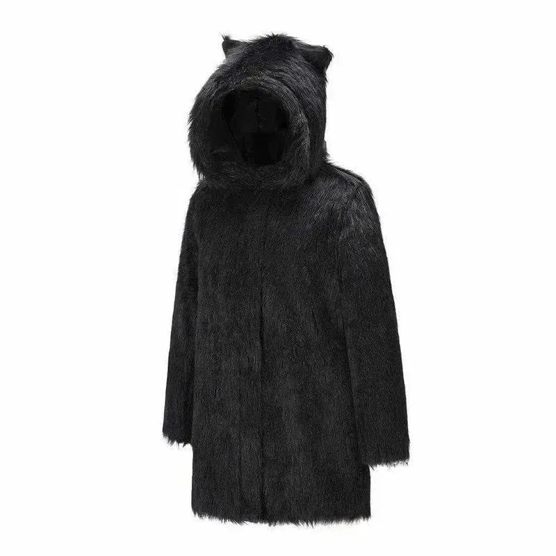 Fashion Warm Mid-length Faux Fur Coat Winter Women's-Black-2