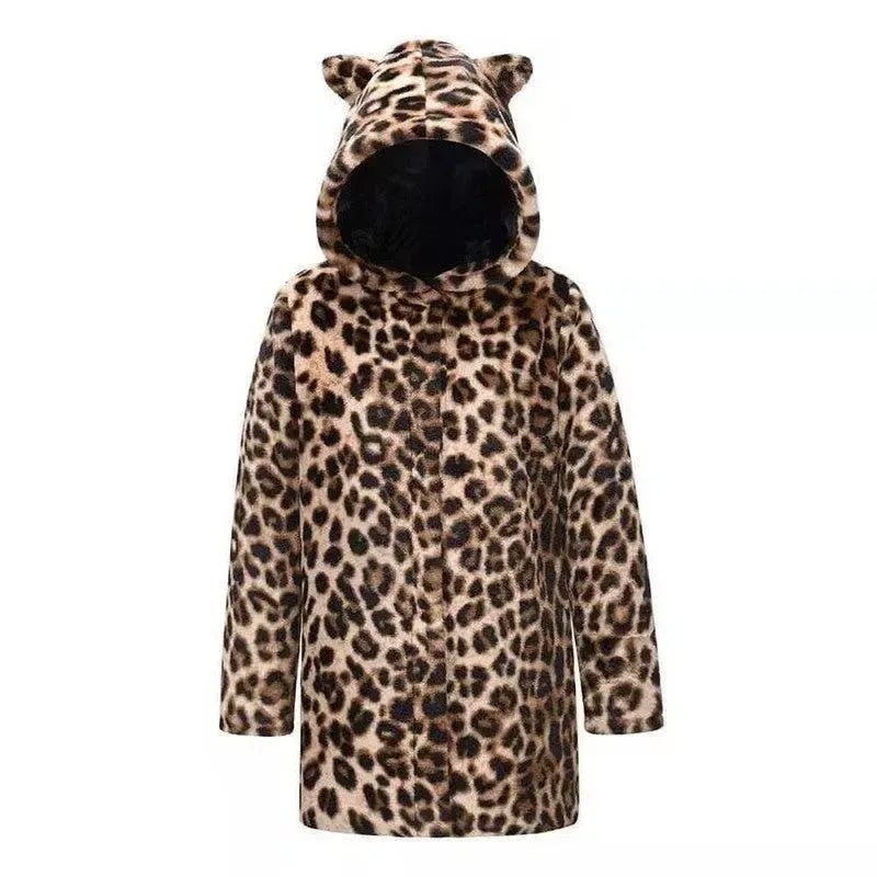 Fashion Warm Mid-length Faux Fur Coat Winter Women's-Leopard print-3