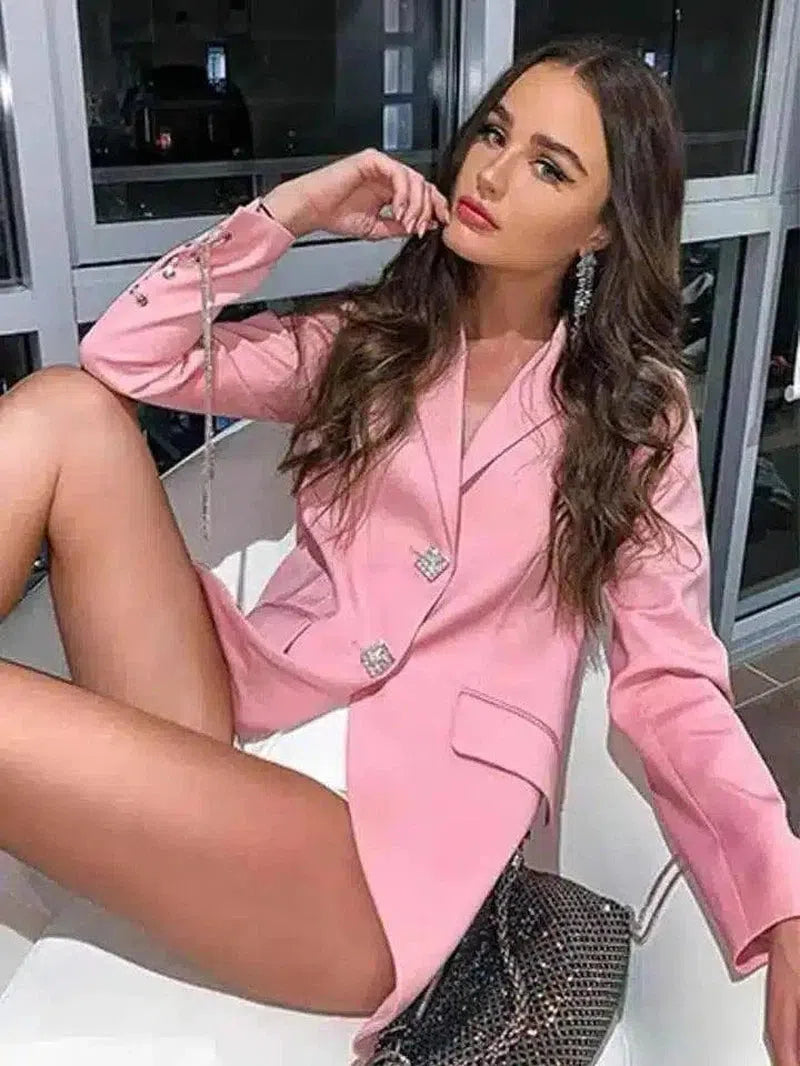 Women's Elegant Blazer Dress with Crystal Buttons-1