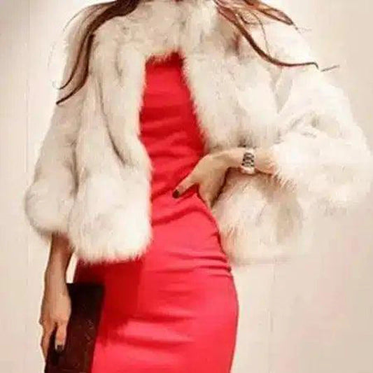 Luxury Faux Fur Women's Jacket-White-1