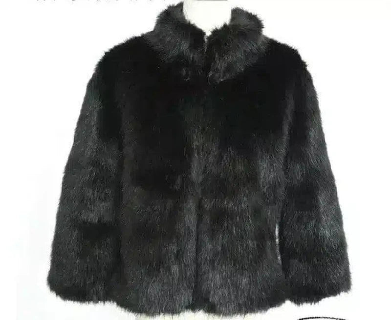 Luxury Faux Fur Women's Jacket-Black-2