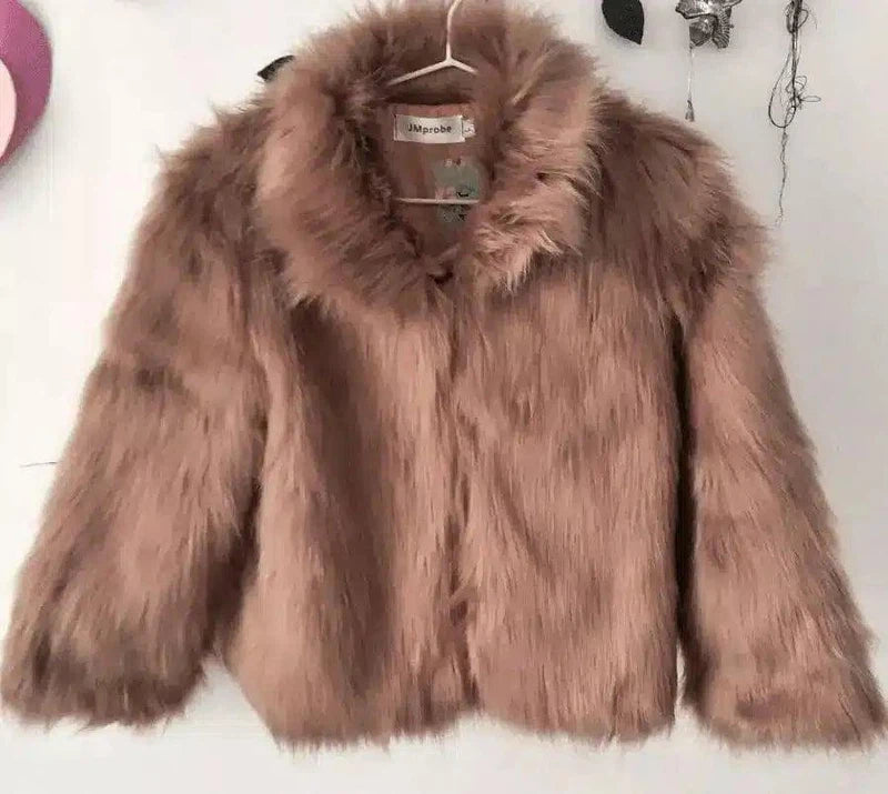 Luxury Faux Fur Women's Jacket-Khaki-3