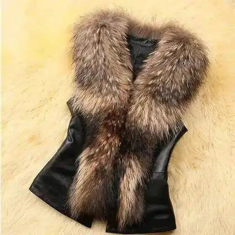 Faux Fur Vest And Fur Coat Short Raccoon Fur Collar Vest-Yellow-2
