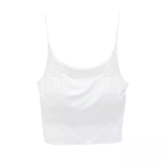 Women's Spaghetti Strap Crop Top-White-1