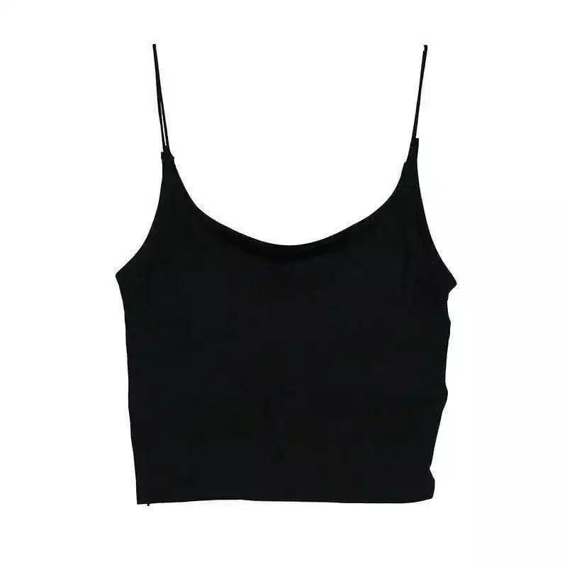 Women's Spaghetti Strap Crop Top-Black-2