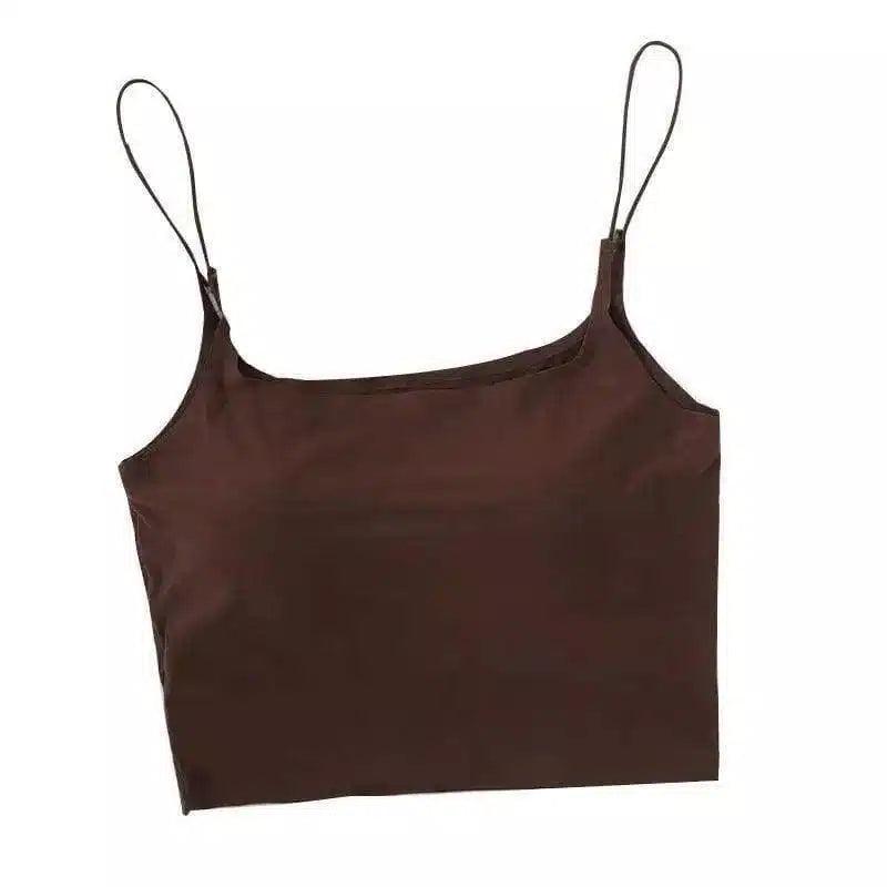 Women's Spaghetti Strap Crop Top-Coffee-3