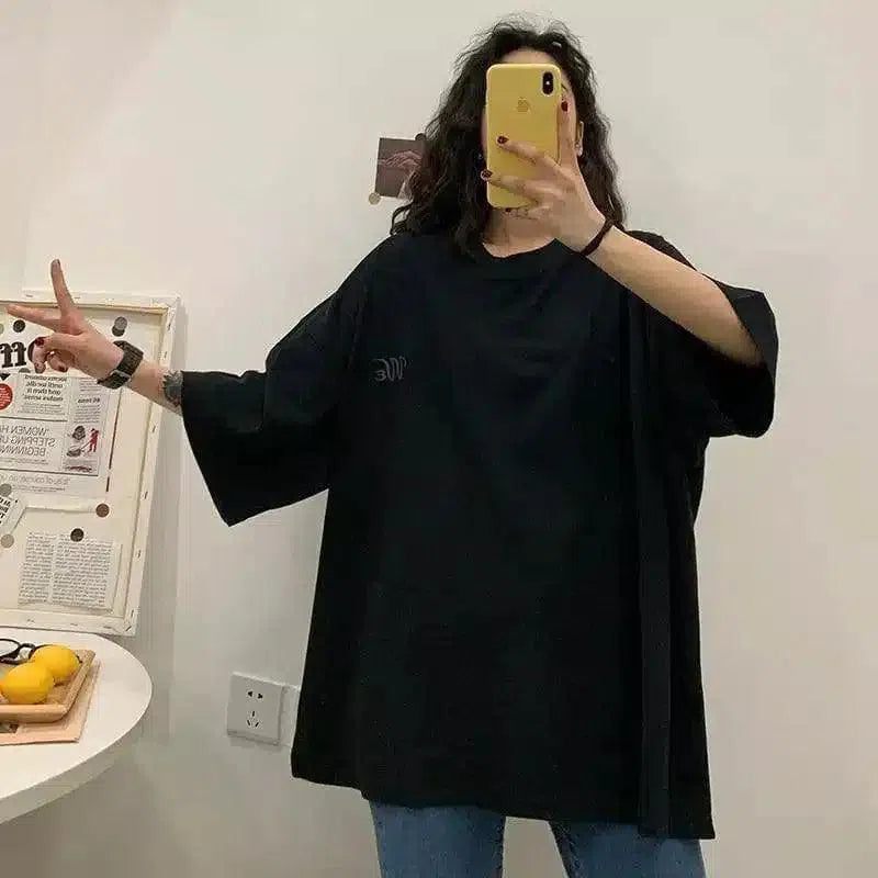 Oversized Cotton Tee with Sleeve Detail-1