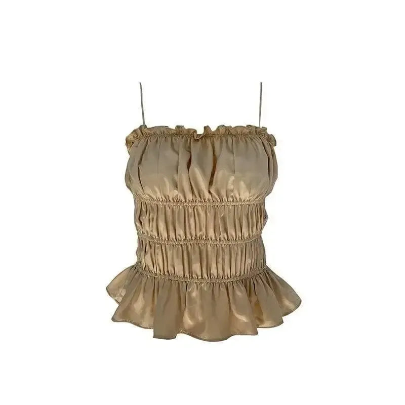 Womens Ruffled Sleeveless Top-Champagne gold-2