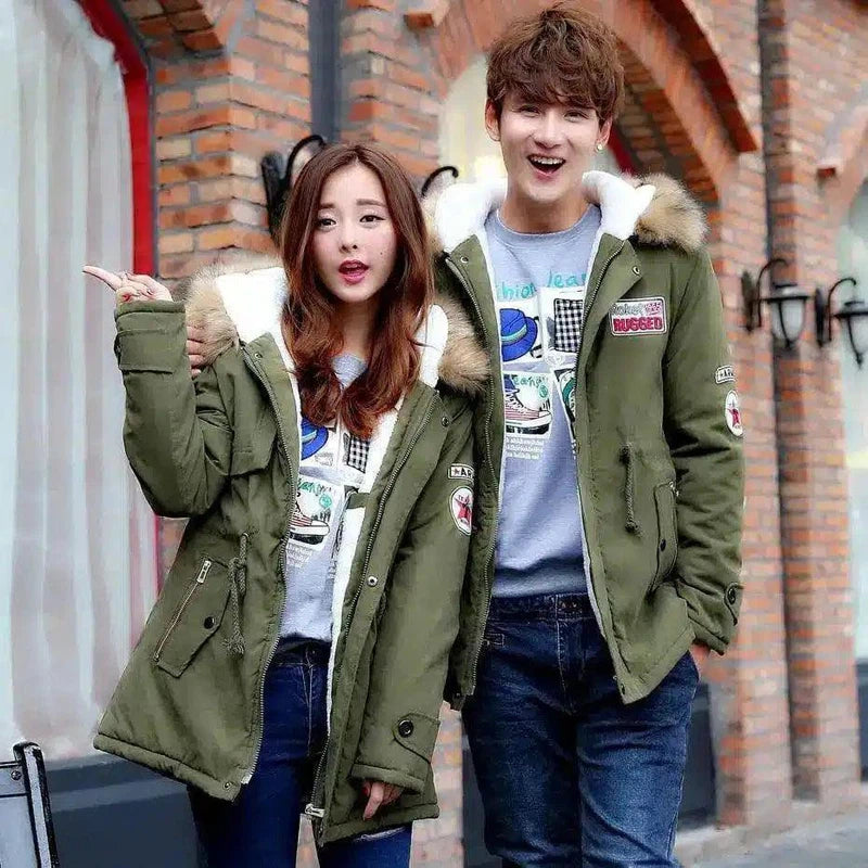 Fur collar plus size thick long padded coat-Army Green-2