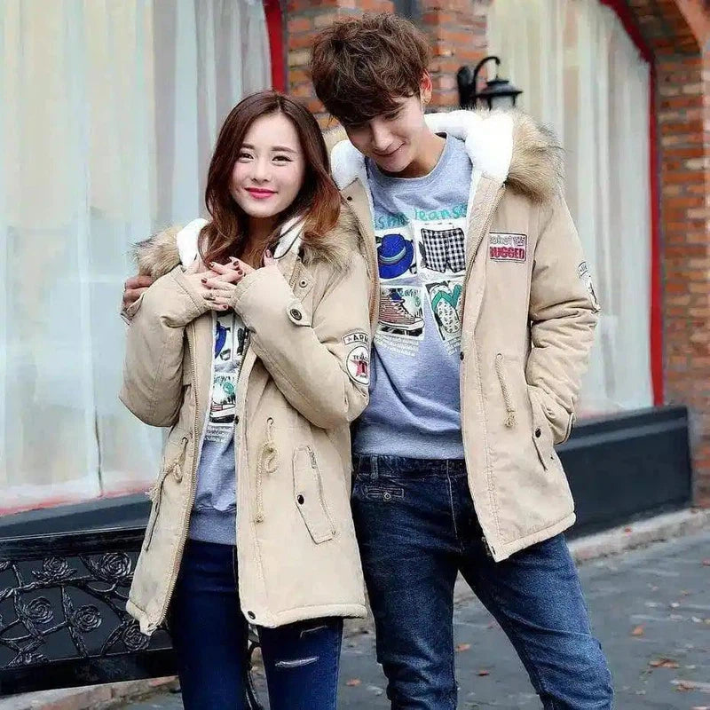Fur collar plus size thick long padded coat-Khaki-4