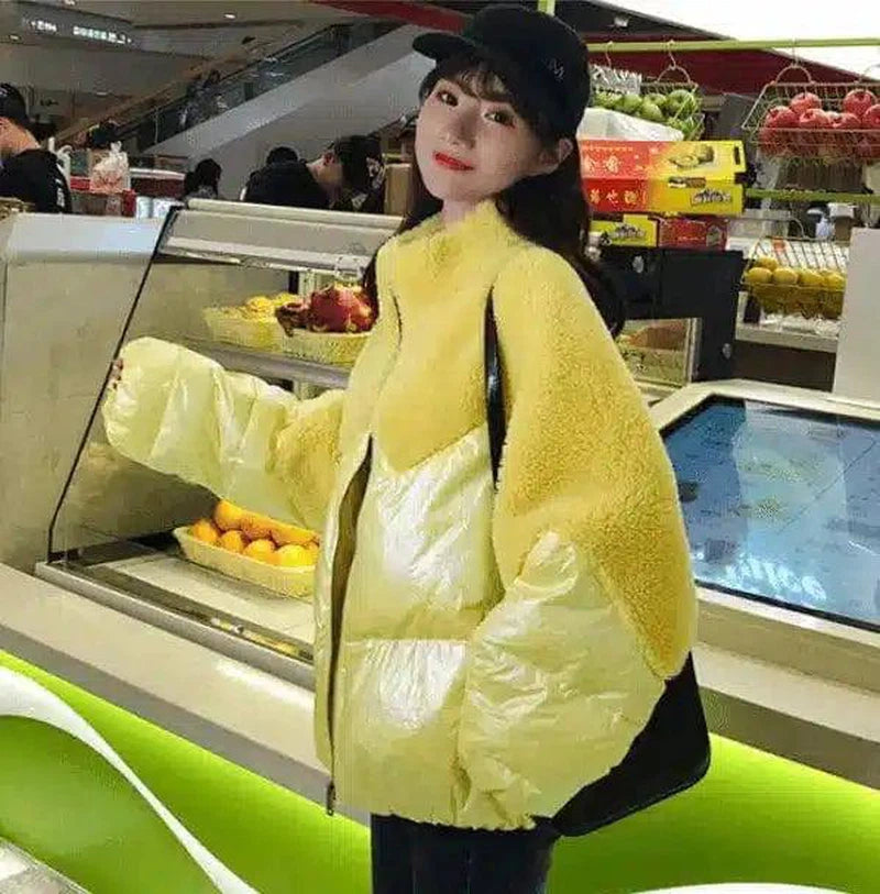 GIGANTIC PUFF FAUX FUR JACKET-Yellow-3