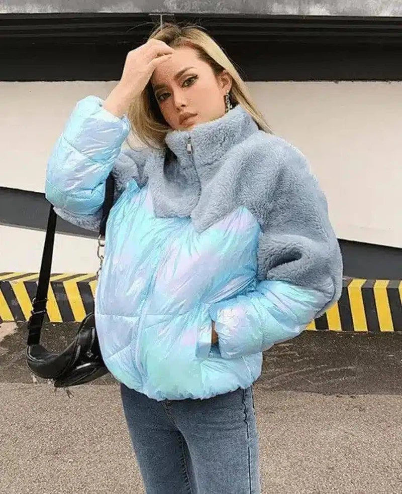 GIGANTIC PUFF FAUX FUR JACKET-Sky Blue-4