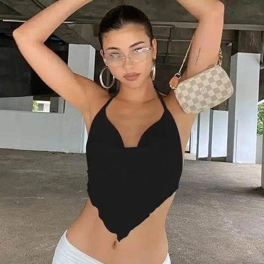 Halter Neck Women's Casual Top-Black-1