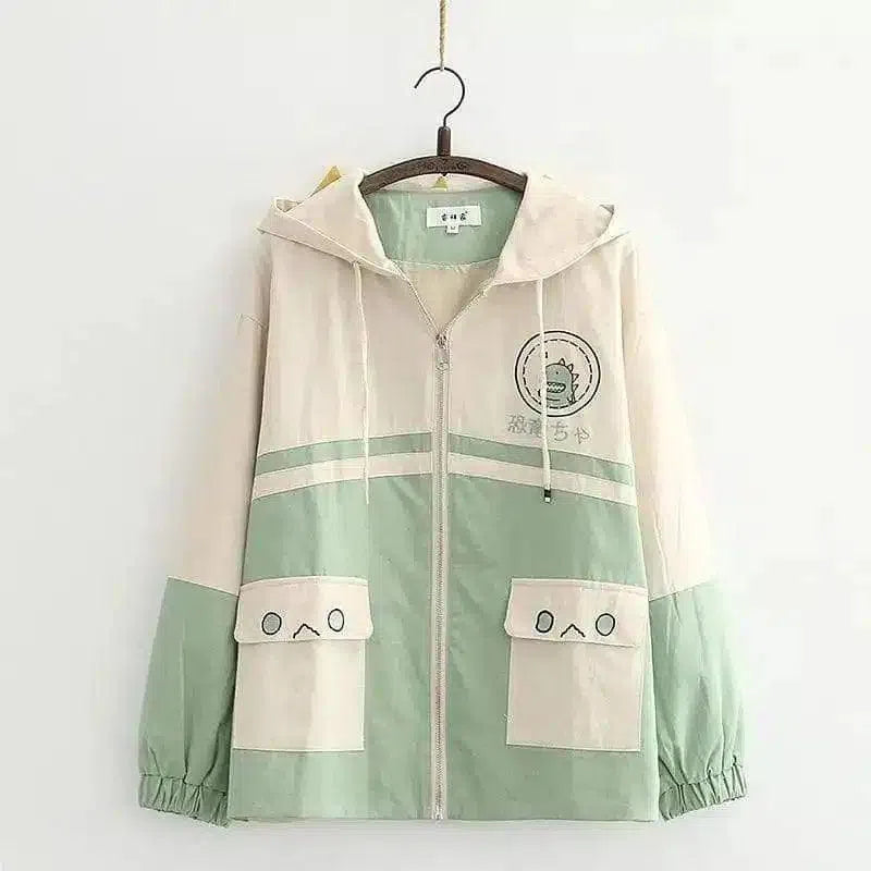 Hooded Lightweight Casual Jacket with Pockets-Green-1