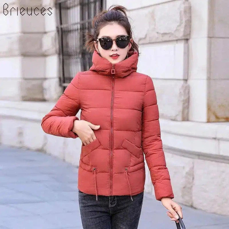 Women's Insulated Hooded Winter Jacket-Rusty red-3