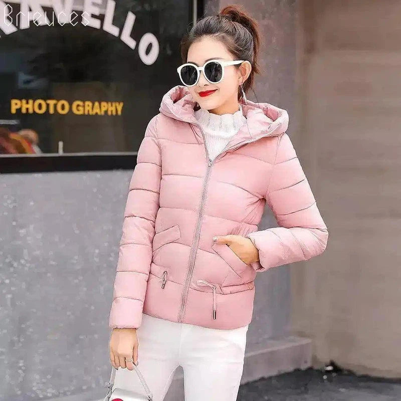 Women's Insulated Hooded Winter Jacket-Pink-4