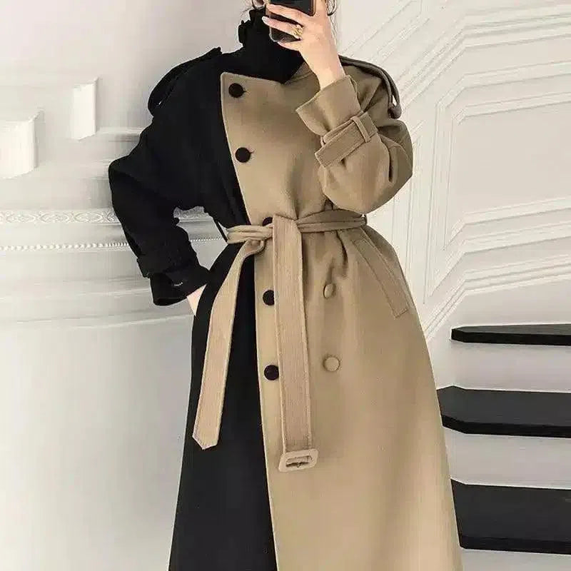 Women's Belted Trench Coat Dual-Tone Stylish-M-1