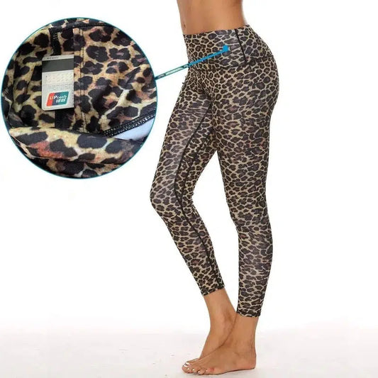 High-waist hip-lifting fitness basic yoga pants-Leopard print-1
