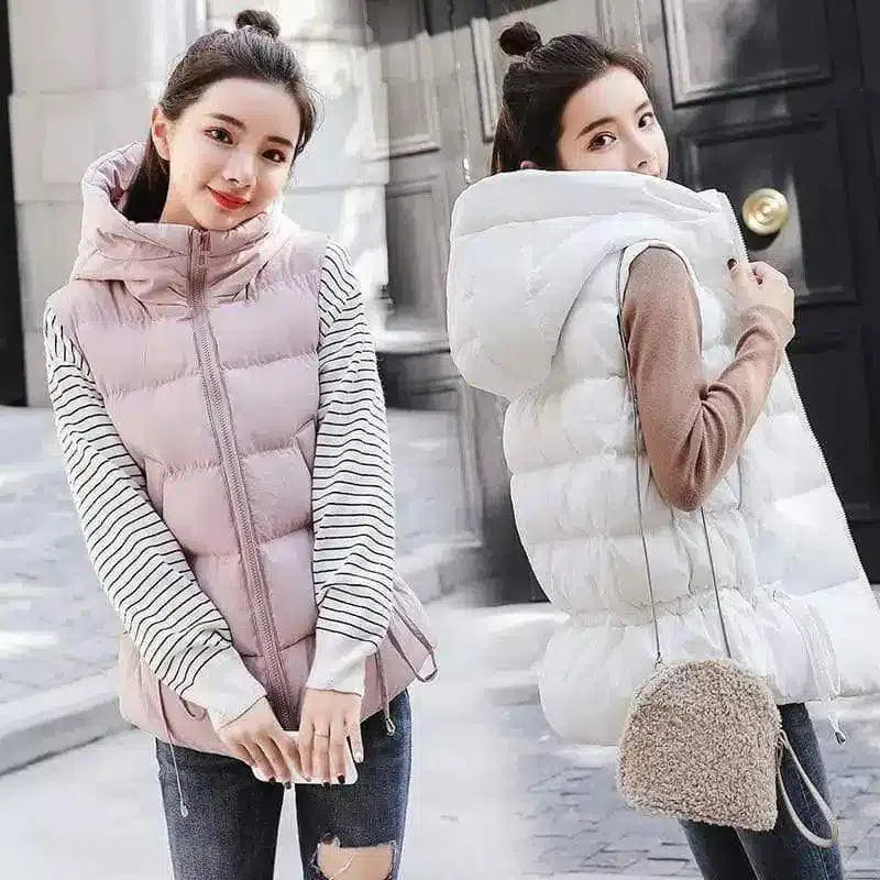 Warm Sleeveless Puffer Vest with Hood-White-1