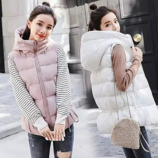 Warm Sleeveless Puffer Vest with Hood-White-1