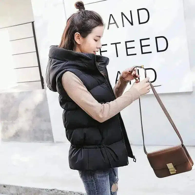 Warm Sleeveless Puffer Vest with Hood-Black-2