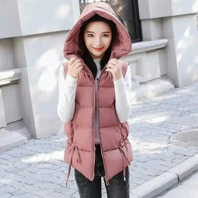 Warm Sleeveless Puffer Vest with Hood-Rubber red-3