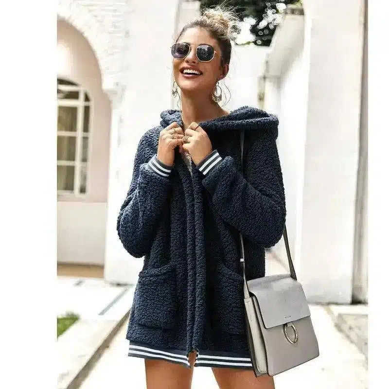Cozy Pink Sherpa Jacket for Women-Blue-2