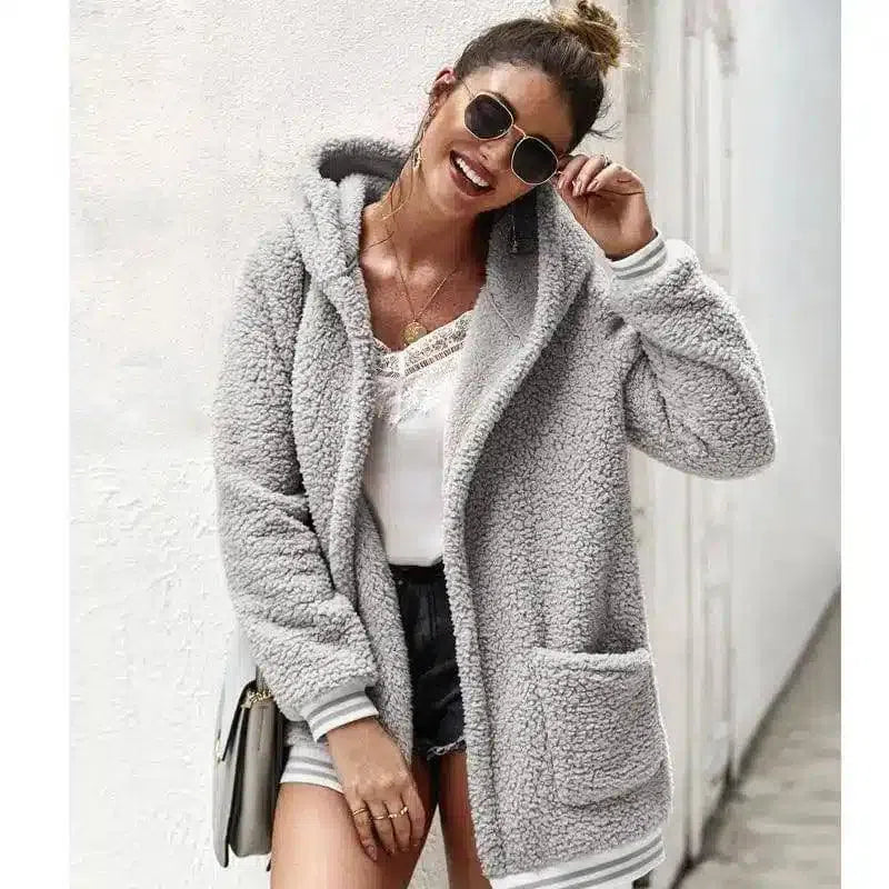 Cozy Pink Sherpa Jacket for Women-Grey-3