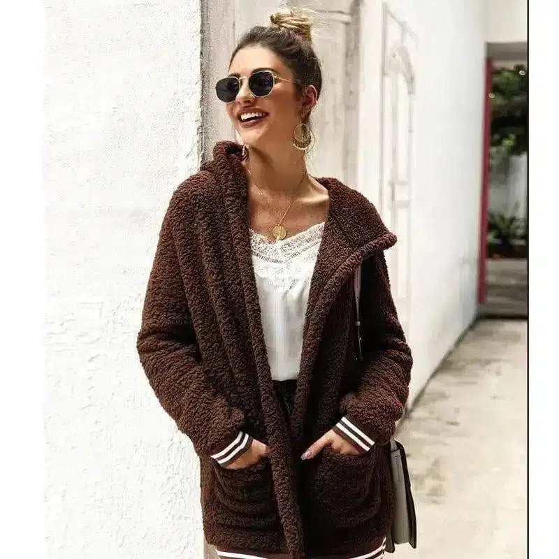 Cozy Pink Sherpa Jacket for Women-Brown-5
