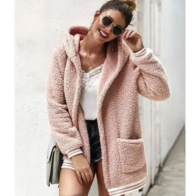Cozy Pink Sherpa Jacket for Women-Pink-6