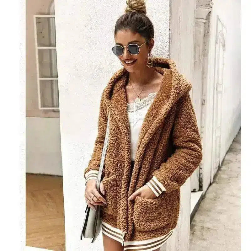 Cozy Pink Sherpa Jacket for Women-Khaki-7