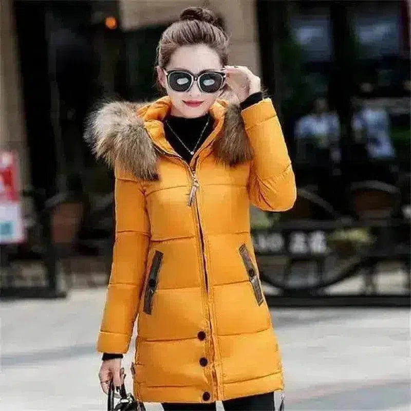 Winter Hooded Jacket with Fur Trim-Yellow-2