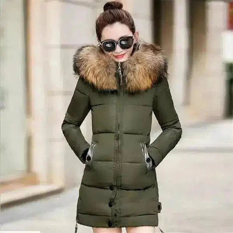 Winter Hooded Jacket with Fur Trim-Green-3