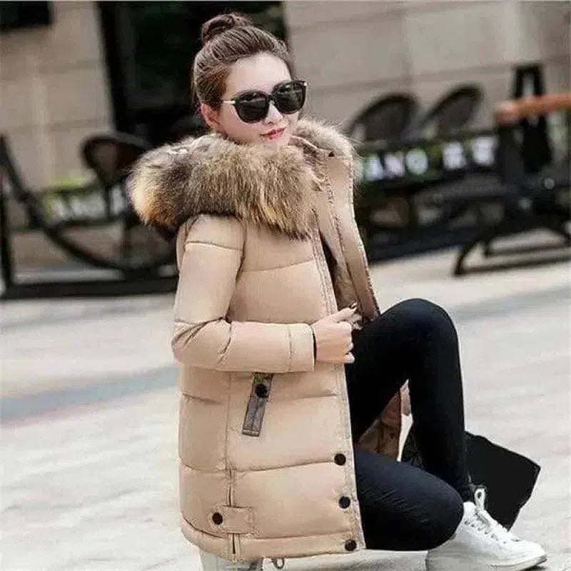 Winter Hooded Jacket with Fur Trim-Khaki-4
