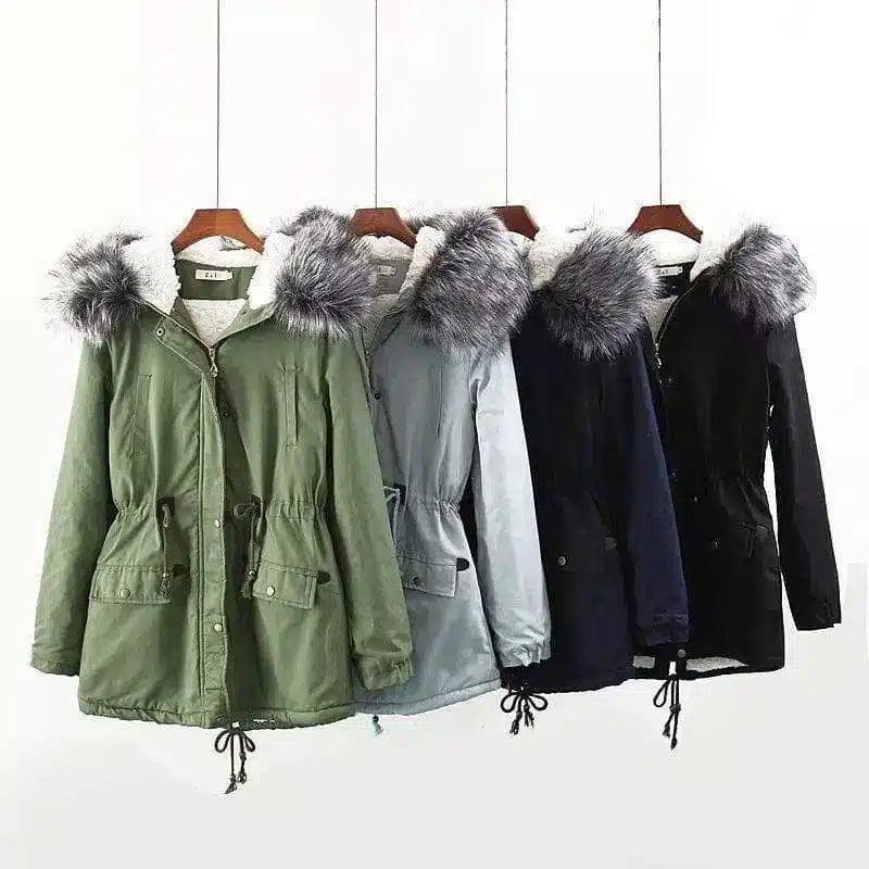 Hooded large fur collar plus fleece coat-1
