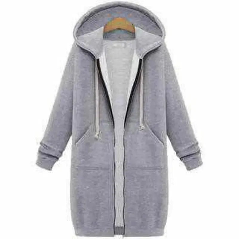 Hooded long-sleeved winter sweater women's jacket in a long-Grey black-10