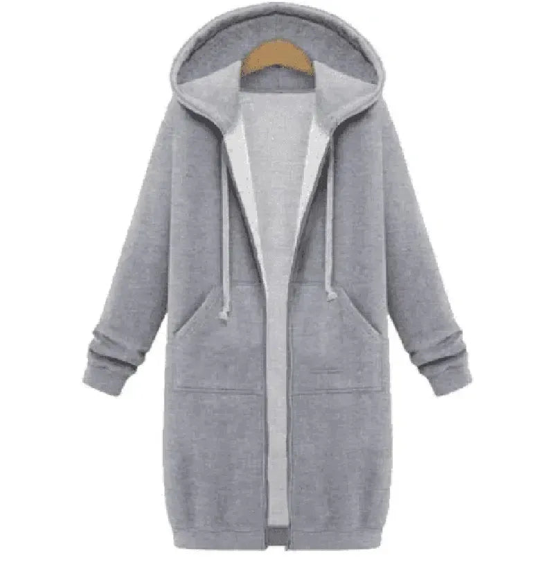 Hooded long-sleeved winter sweater women's jacket in a long-Gray-5
